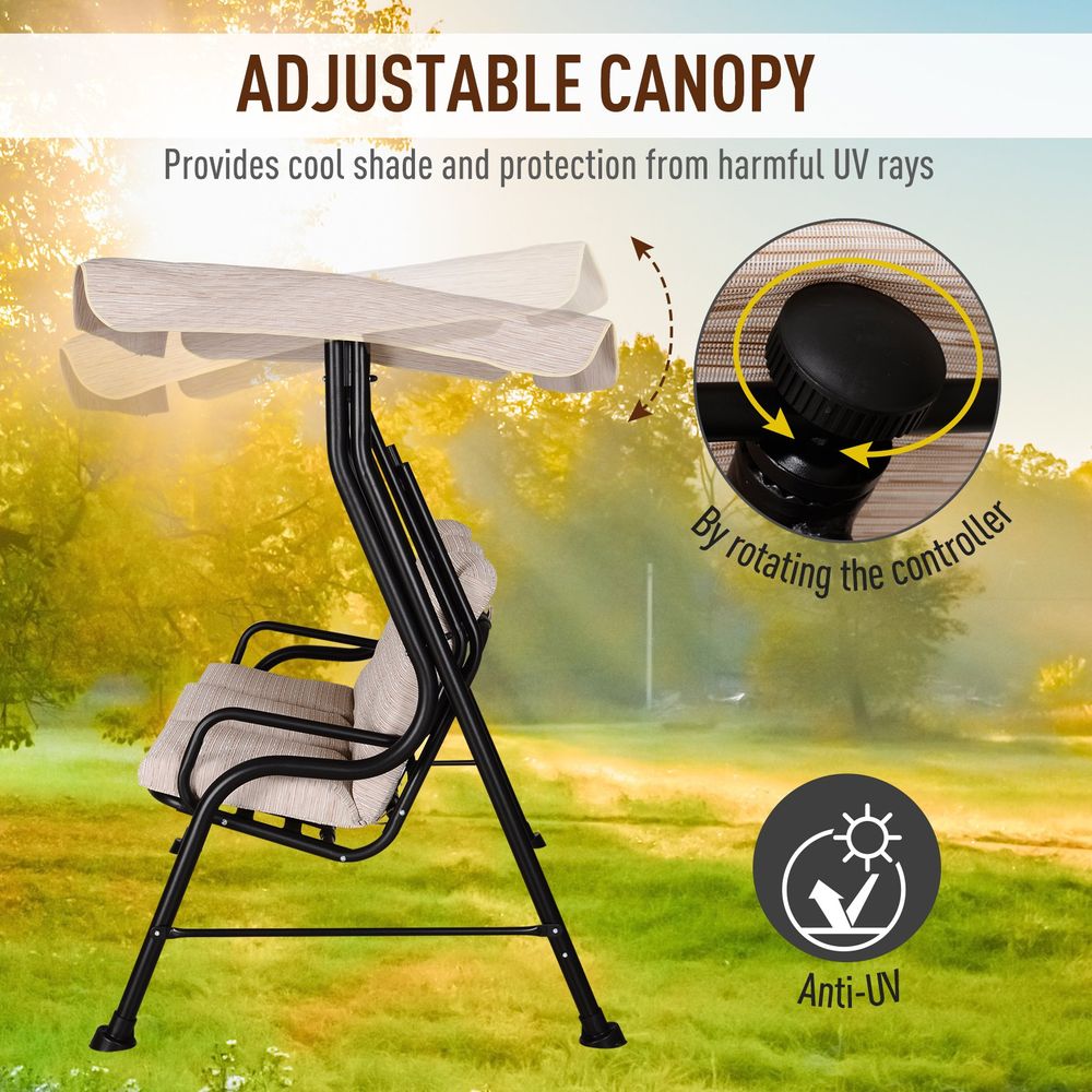 Steel Frame 3-Seater Outdoor Garden Swing Chair w/ Canopy Beige - anydaydirect