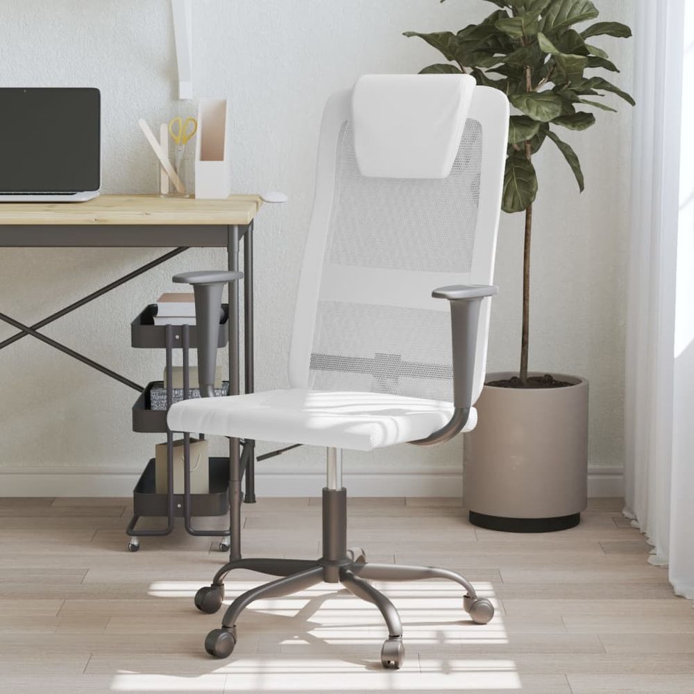 vidaXL Office Chair White Mesh Fabric and Faux Leather - anydaydirect
