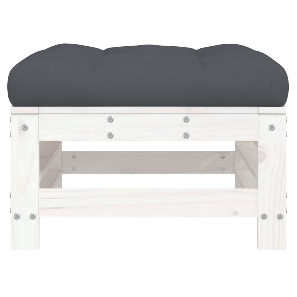 vidaXL Garden Footstool with Cushion White Solid Wood Pine - anydaydirect