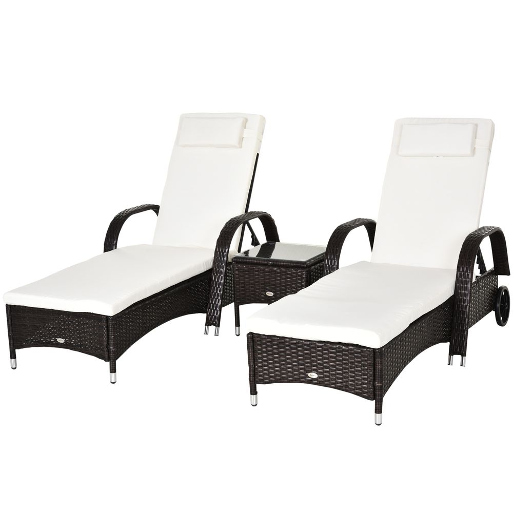 Garden Rattan Furniture 3 PC Sun Lounger Recliner Set & Side Table Patio Wicker - anydaydirect