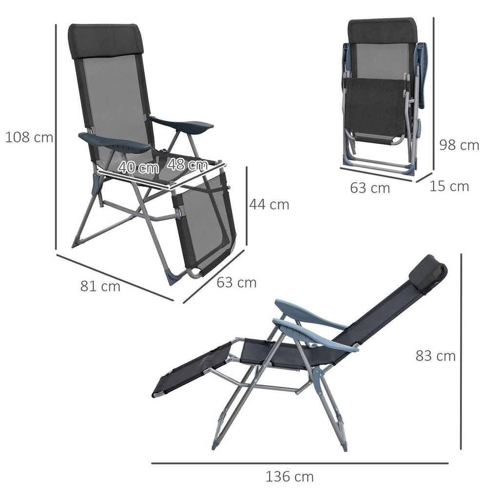 Outsunny Reclining Garden Chairs Set of 2 with 5-level Adjustable Backrest Black - anydaydirect