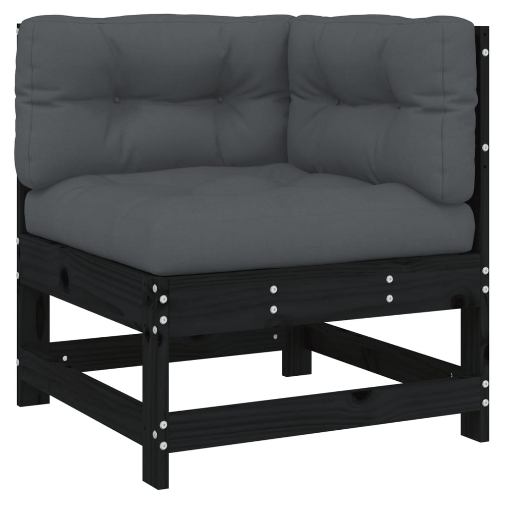 vidaXL Corner Sofa with Cushions Black Solid Wood Pine - anydaydirect