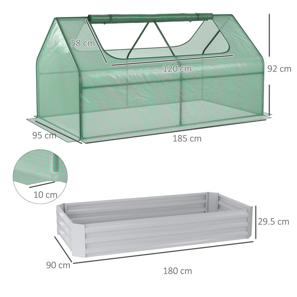 Outsunny Raised Garden Bed Planter Box with Greenhouse, Large Window, Green - anydaydirect