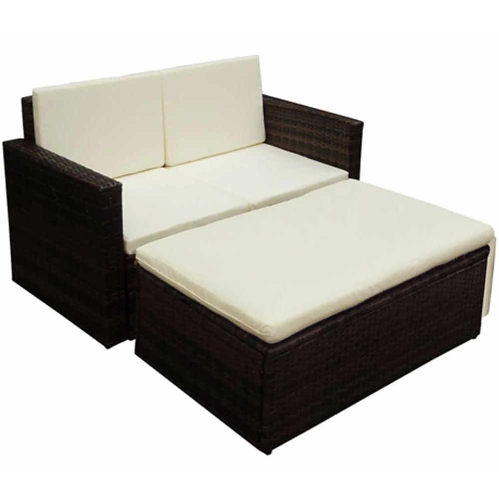 vidaXL 2 Piece Garden Lounge Set with Cushions Poly Rattan Brown - anydaydirect