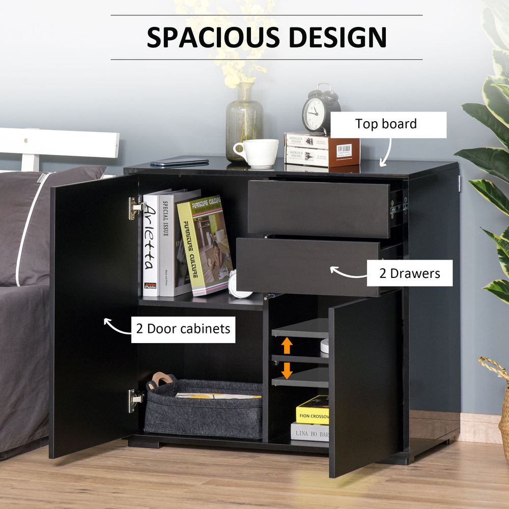 Side Cabinet with 2 Door Cabinet and 2 Drawer for Home Office Black - anydaydirect