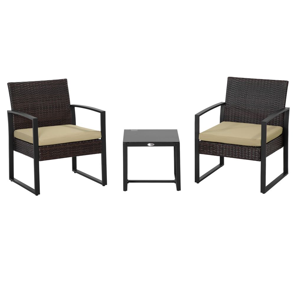 3Pc  Rattan Bistro Set, Patio , Sofa Coffee Table and Chairs Sets Beige - anydaydirect