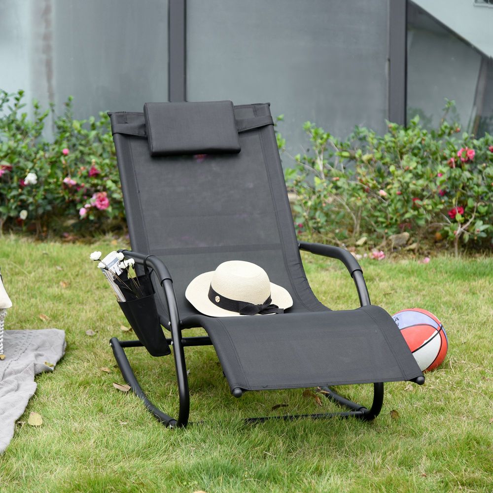 Breathable Mesh Rocking Chair Rocker Lounge  Recliner Seat w/ Removable Headrest - anydaydirect