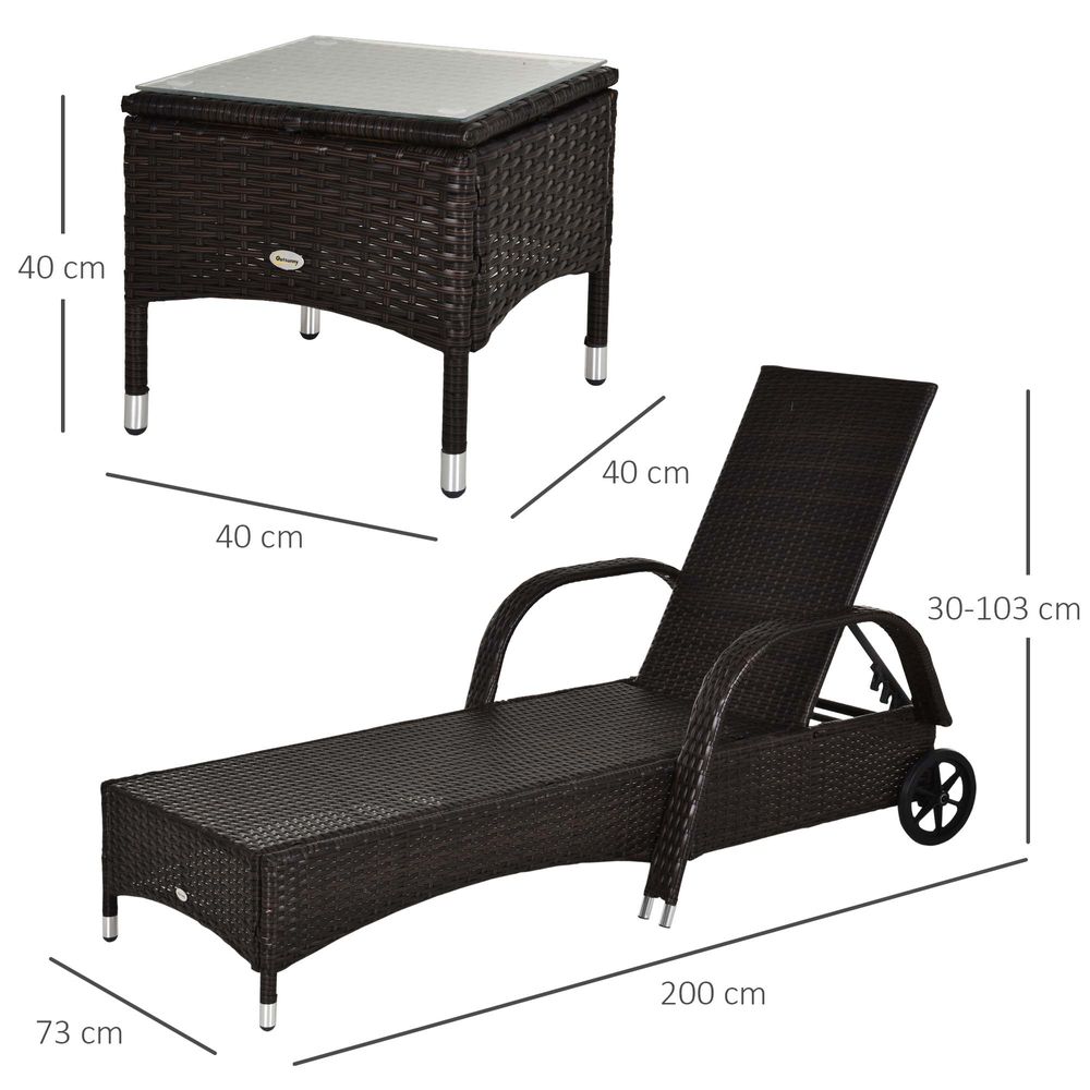 Garden Rattan Furniture 3 PC Sun Lounger Recliner Set & Side Table Patio Wicker - anydaydirect
