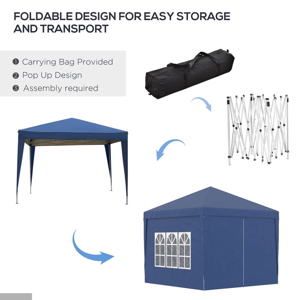 3mx3m Pop Up Gazebo Party Tent Canopy Marquee with Storage Bag Blue - anydaydirect