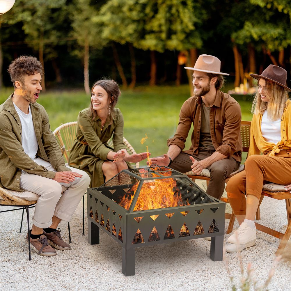 Outdoor Fire Pit with Screen Cover, Wood Burner, Log Burning Bowl - anydaydirect