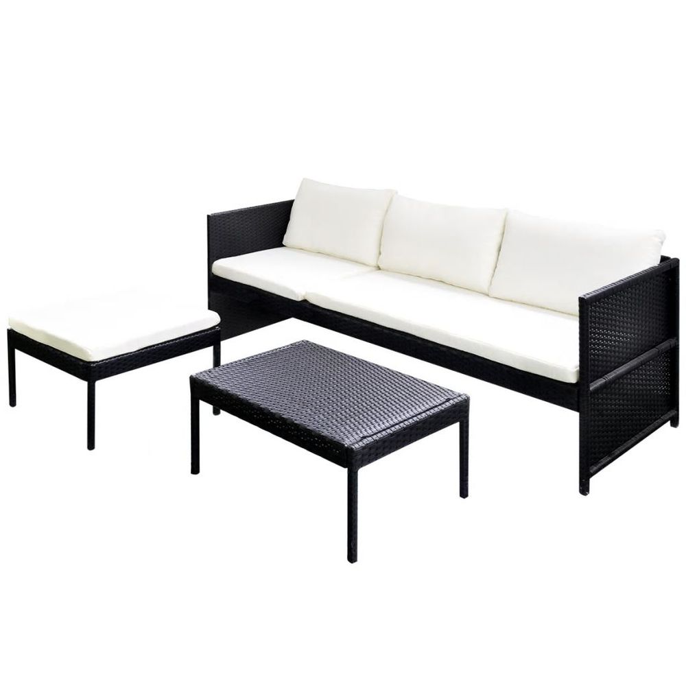 3 Piece Garden Lounge Set with Cushions Poly Rattan Black - anydaydirect