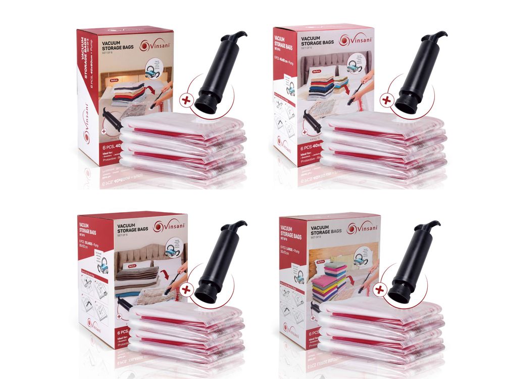 Premium Reusable Double & Triple Seal Storage Bags Pack of 6  + Hand Pump - anydaydirect