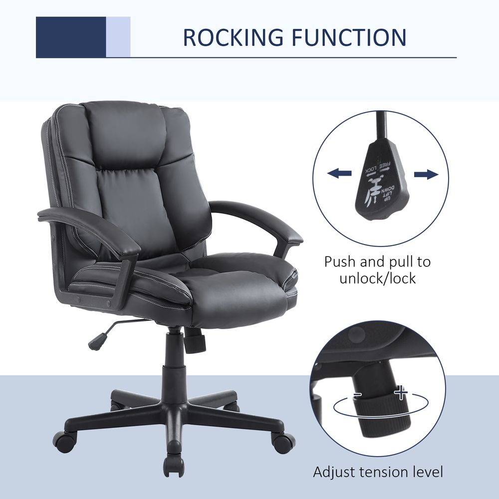 Swivel Executive Office Chair Mid Back PU Leather Chair w/ Arm, Black HOMCOM - anydaydirect