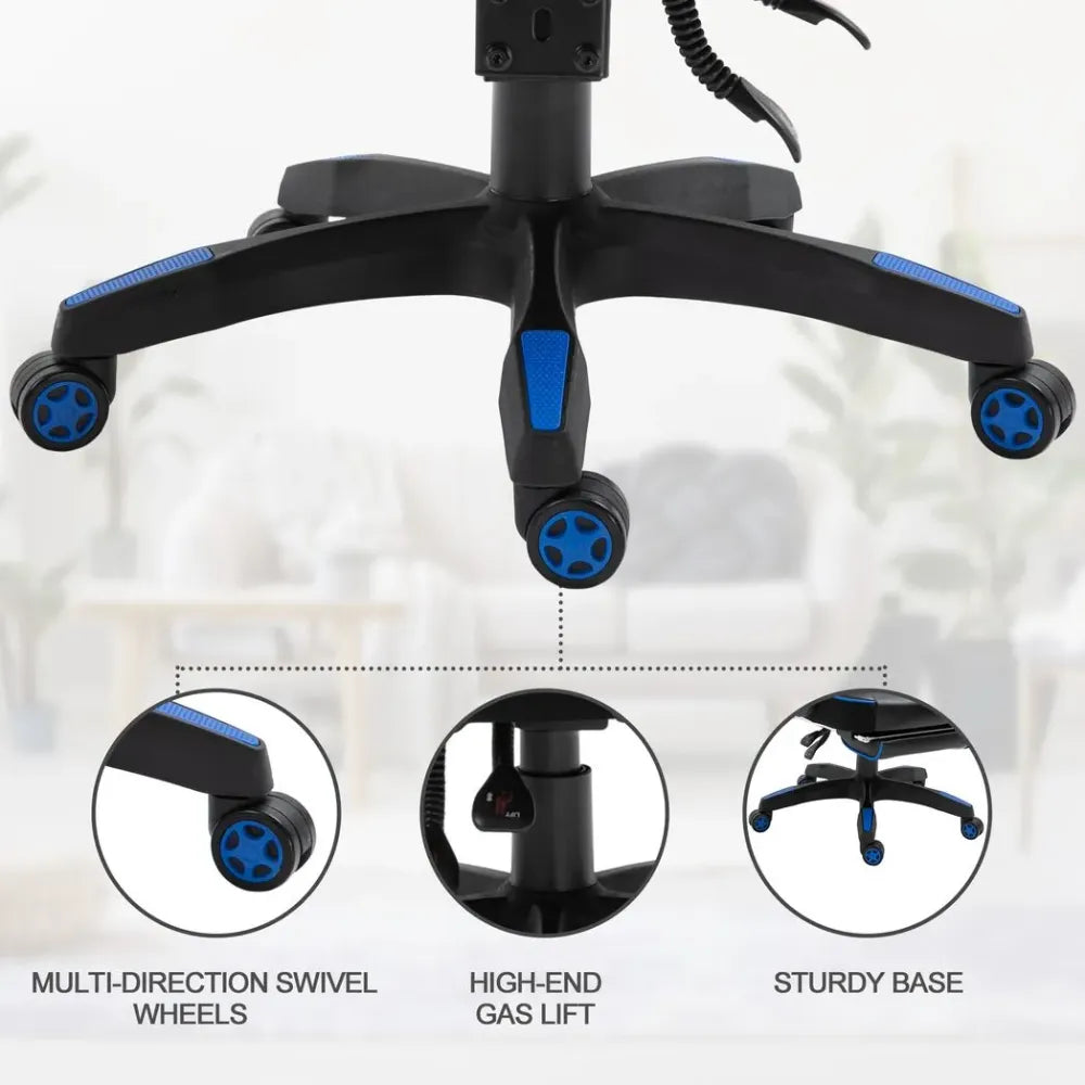 Gaming Chair Ergonomic Reclining w/ Manual Footrest Wheels Stylish Office Blue - anydaydirect