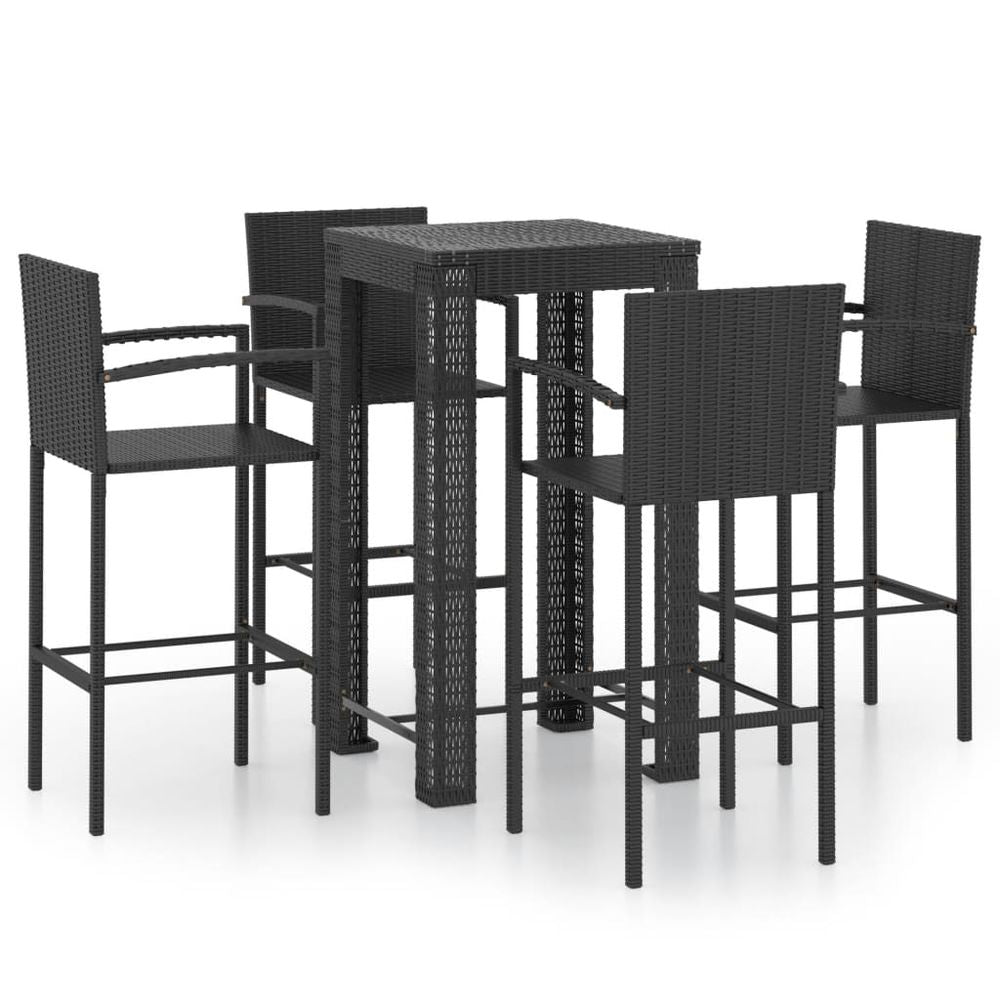 5 Piece Outdoor Bar Set with Armrest Poly Rattan Black - anydaydirect