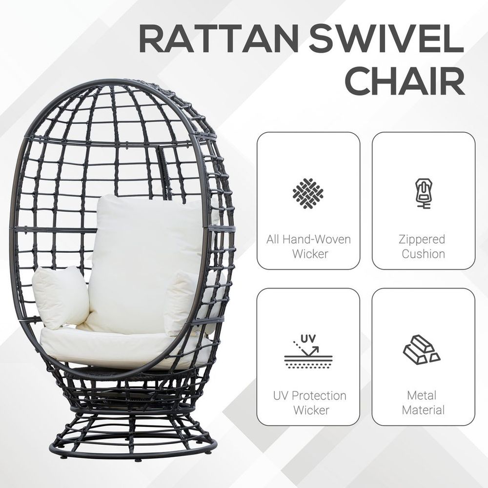 Swivel Egg Chair Rattan Outdoor Chair with Cushion for Patio Black - anydaydirect