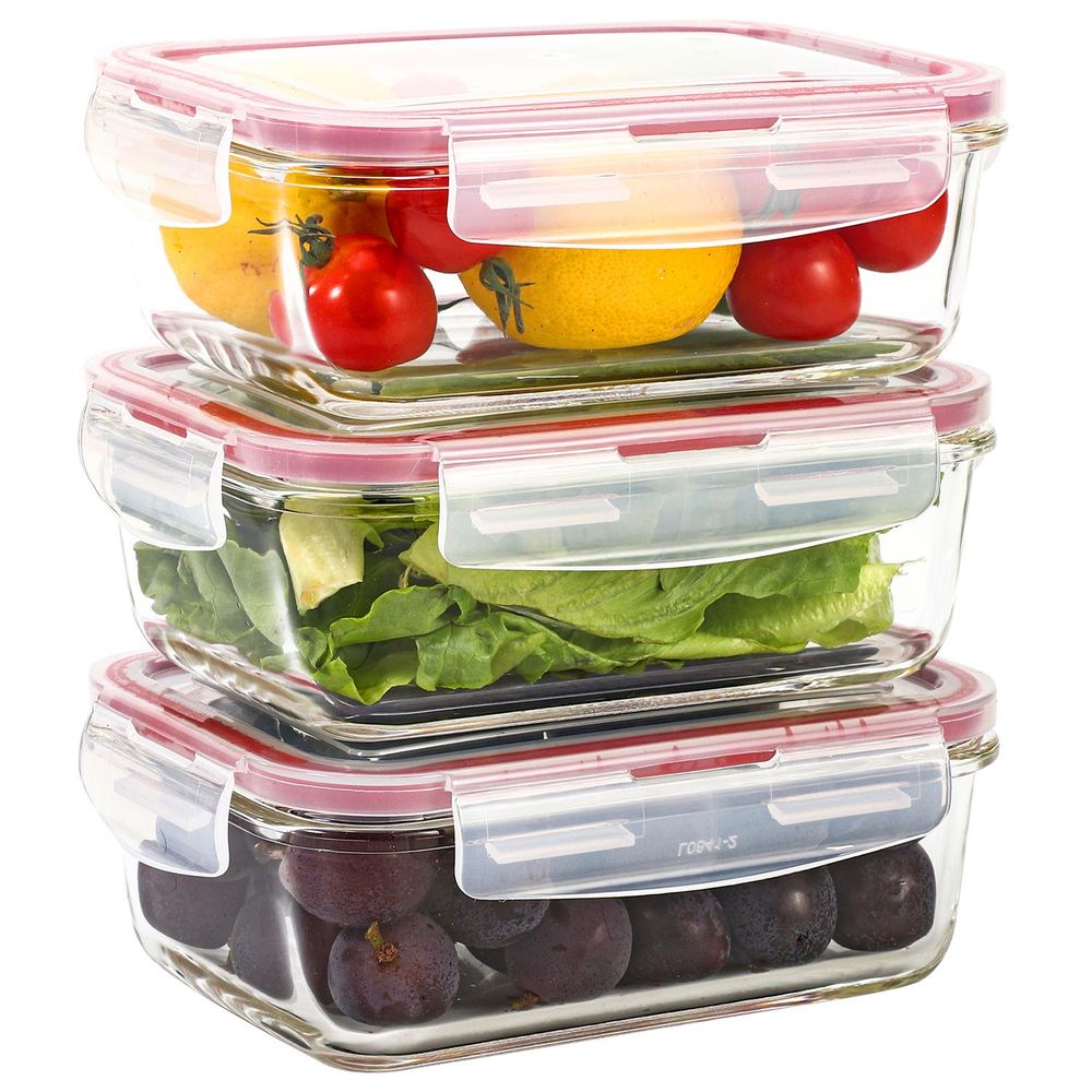 3pcs Boro Tupperware Set Food Container BPA Free Freezer Microwave Dishwasher - anydaydirect