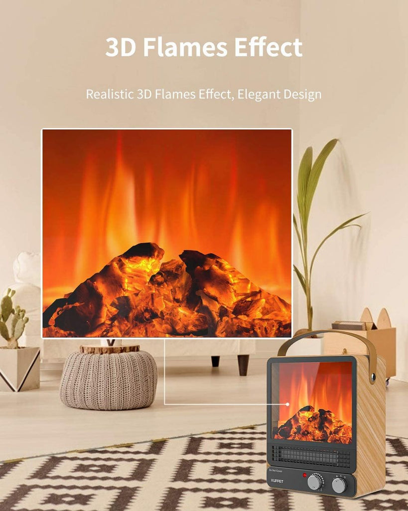 Space Heater, Energy Efficient Indoor Electric Fireplace Heater with Realistic Flame Effect 750W/1500W, Overheating Safety Protection, 2 Heating Powers, for Office & Bedroom & Living Room - anydaydirect