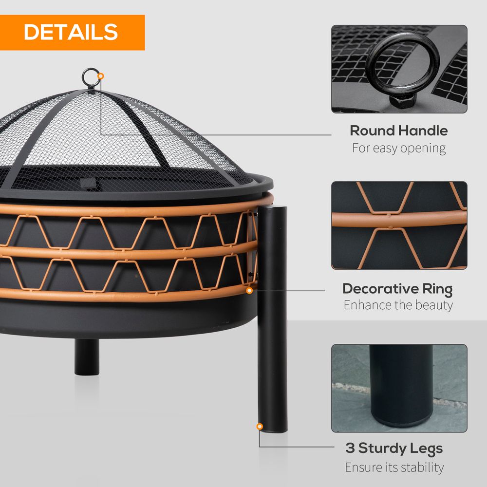 Outdoor Fire Pit, Metal Round Screen Cover, 64x64x58cm, Black - anydaydirect
