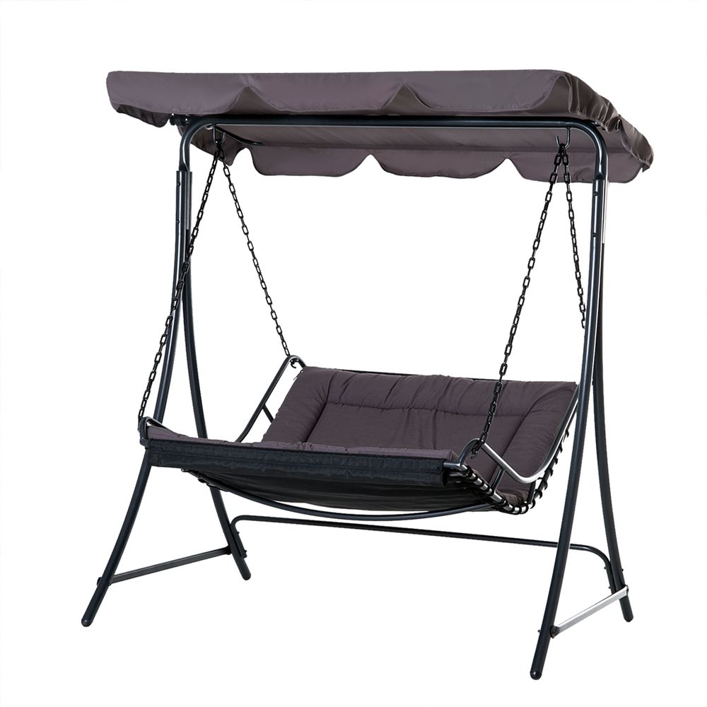 Swing Chair Bed Canopy 2 Person with Cushion - Grey Seater - anydaydirect