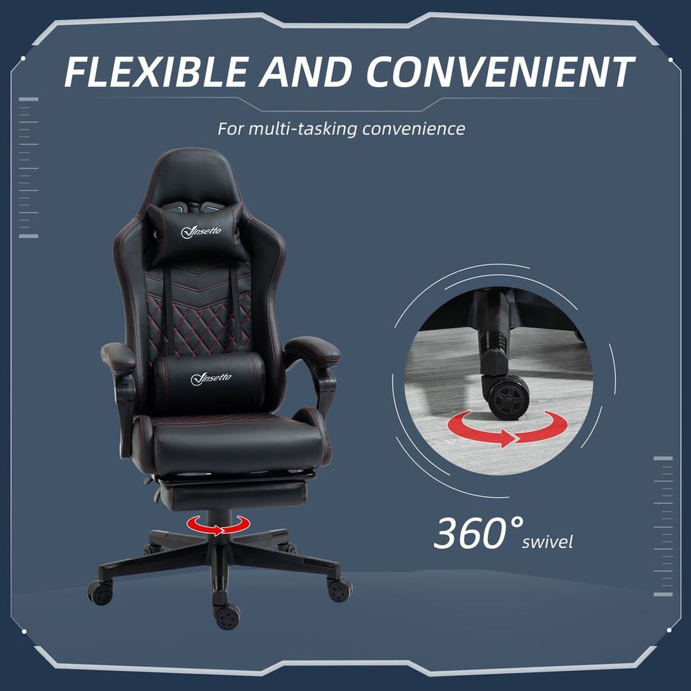 Racing Gaming Chair PU Leather Gamer Recliner Home Office, Black - anydaydirect