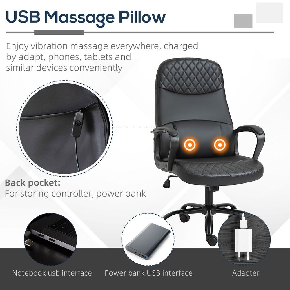 High Back Massage Office Chair with Adjustable Height Lumbar Support Black - anydaydirect