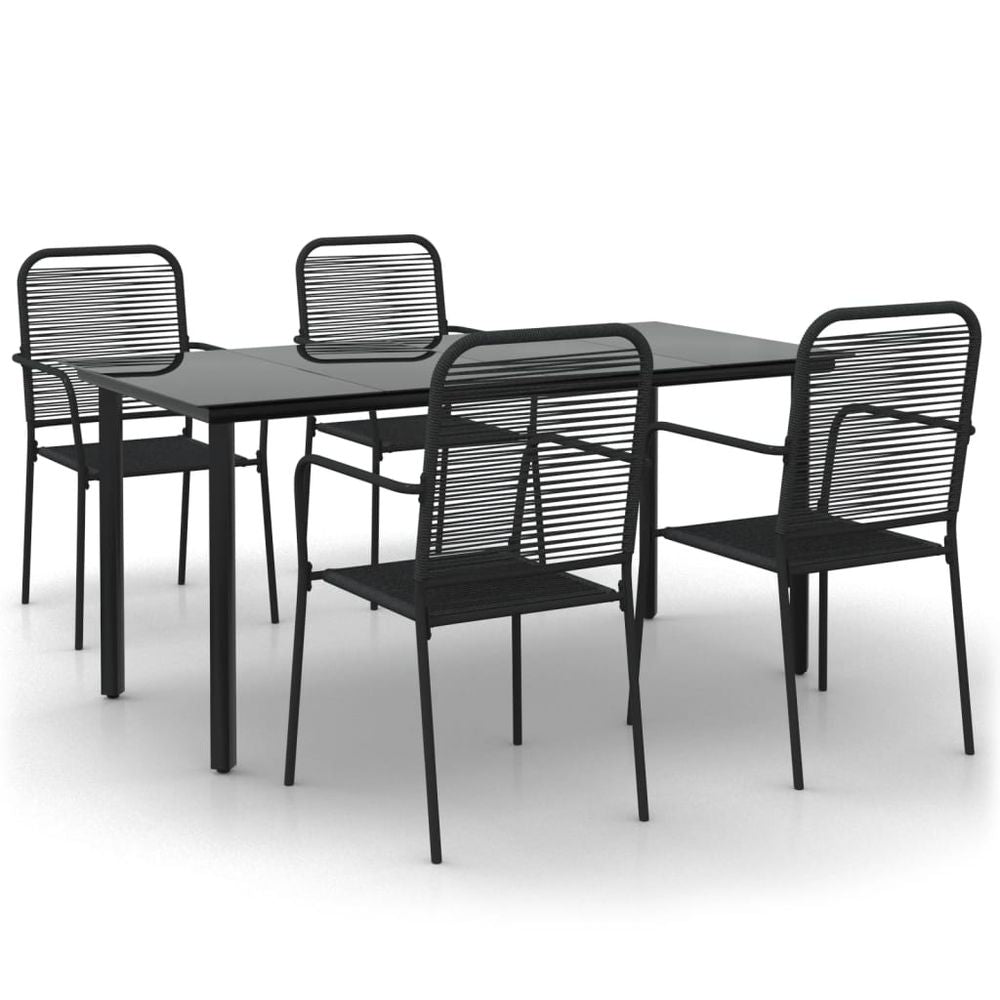 5 Piece Garden Dining Set Black Cotton Rope and Steel - anydaydirect
