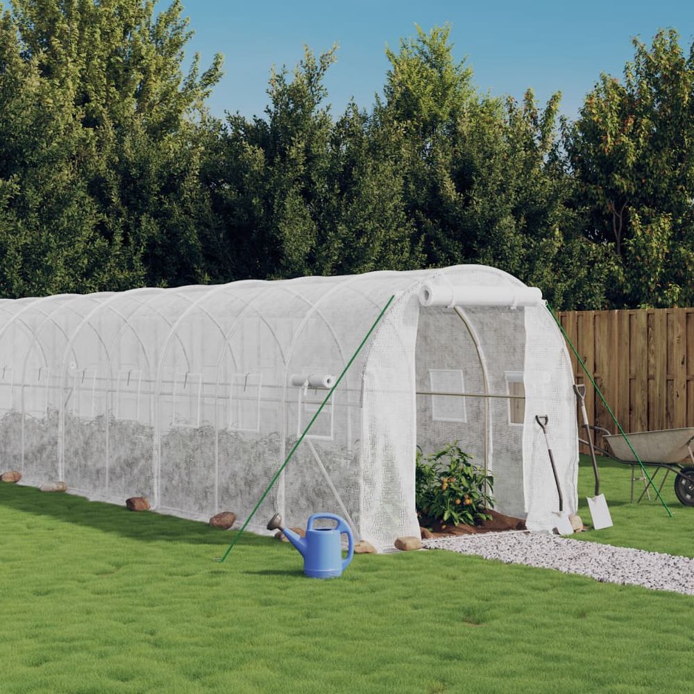 vidaXL Greenhouse with Steel Frame White 24 m² 12x2x2 m - anydaydirect