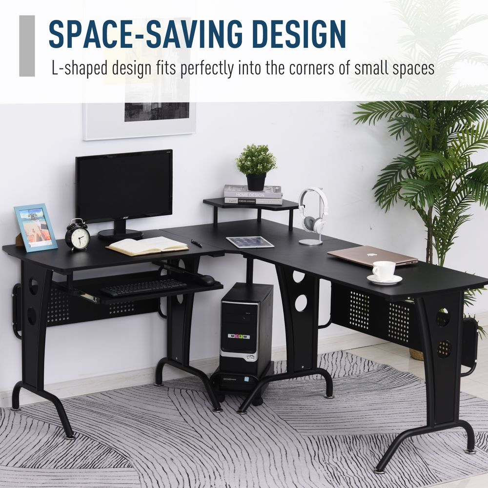 Space-Saving Corner Work Office Desk Gaming  Steel Frame CPU Rack Black - anydaydirect