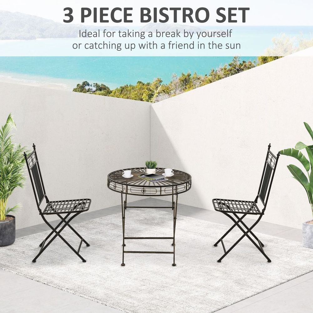 3PCs Garden Bistro Set with 2 Folding Chair and 1 Table, Bronze - anydaydirect
