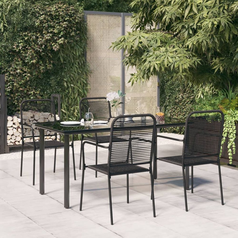 5 Piece Garden Dining Set Black Cotton Rope and Steel - anydaydirect