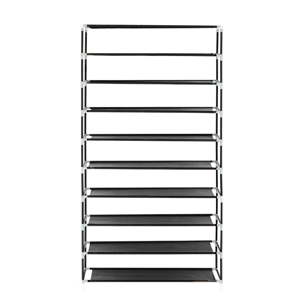 10 Tiers Shoe Rack with Dustproof Cover Closet Shoe Storage Cabinet Organizer Black - anydaydirect