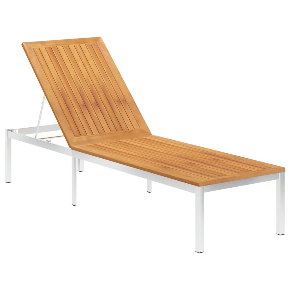 Sun Lounger Solid Acacia Wood and Stainless Steel - anydaydirect