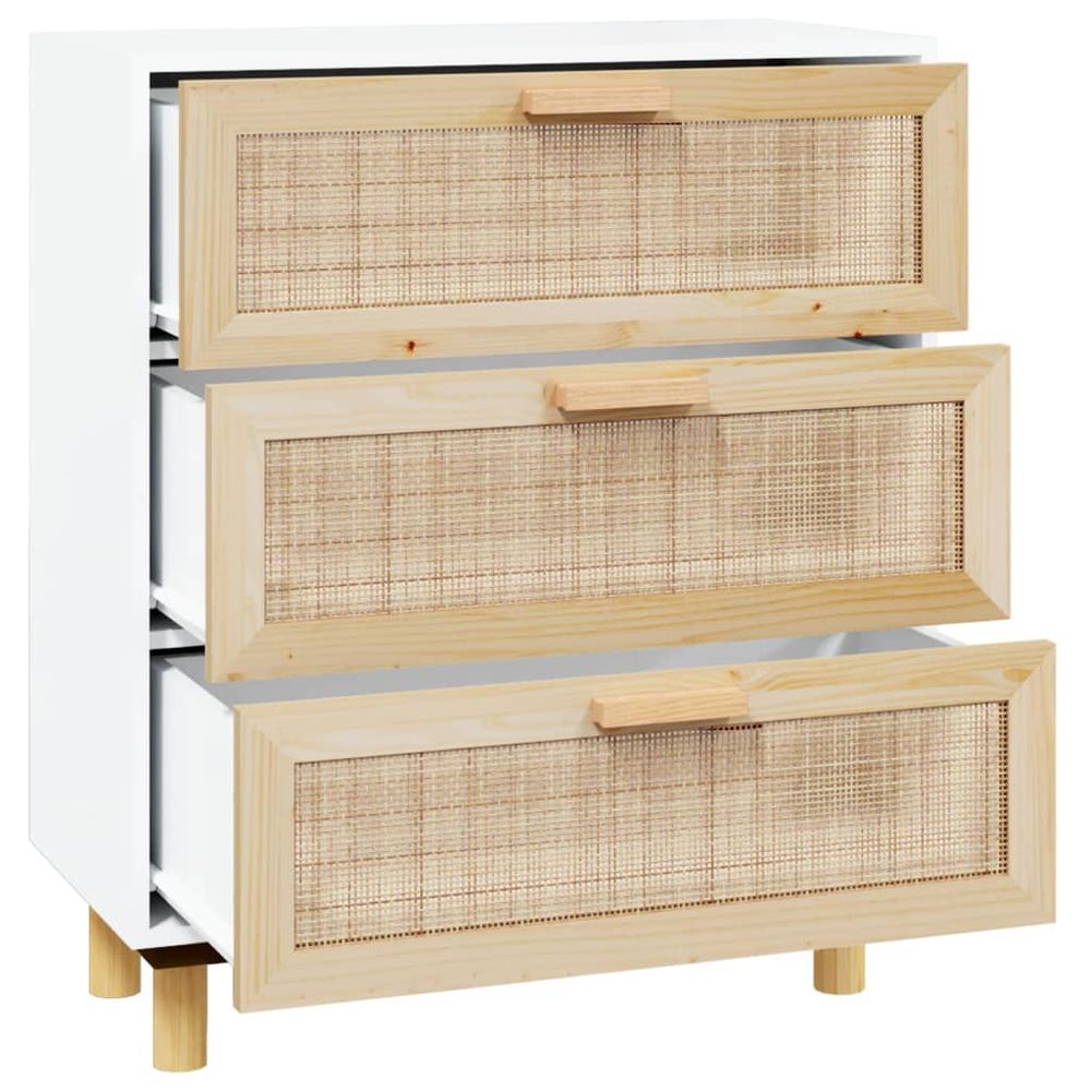 Sideboard White 60x30x70 cm Solid Wood Pine and Natural Rattan - anydaydirect