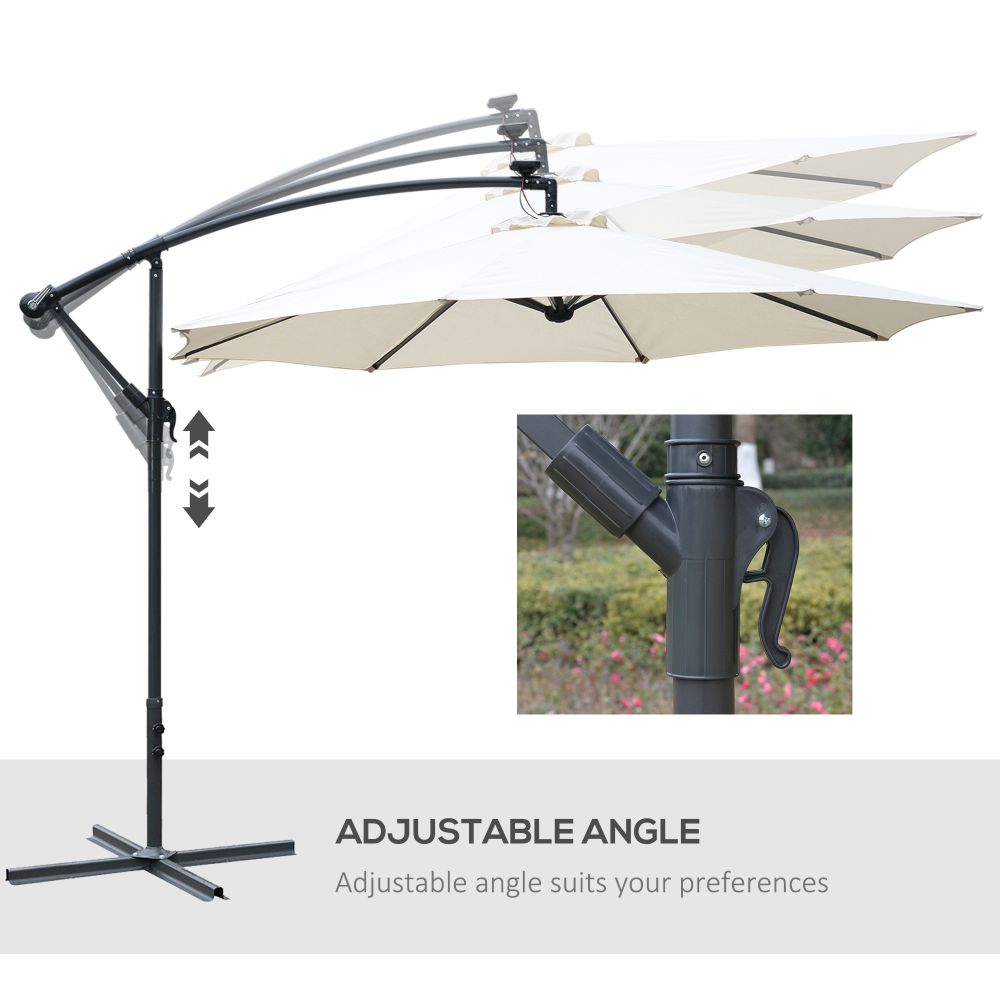 Outsunny Umbrella Parasol W/Solar Powered LED stripes, ?2.95x2.45H m-Cream - anydaydirect