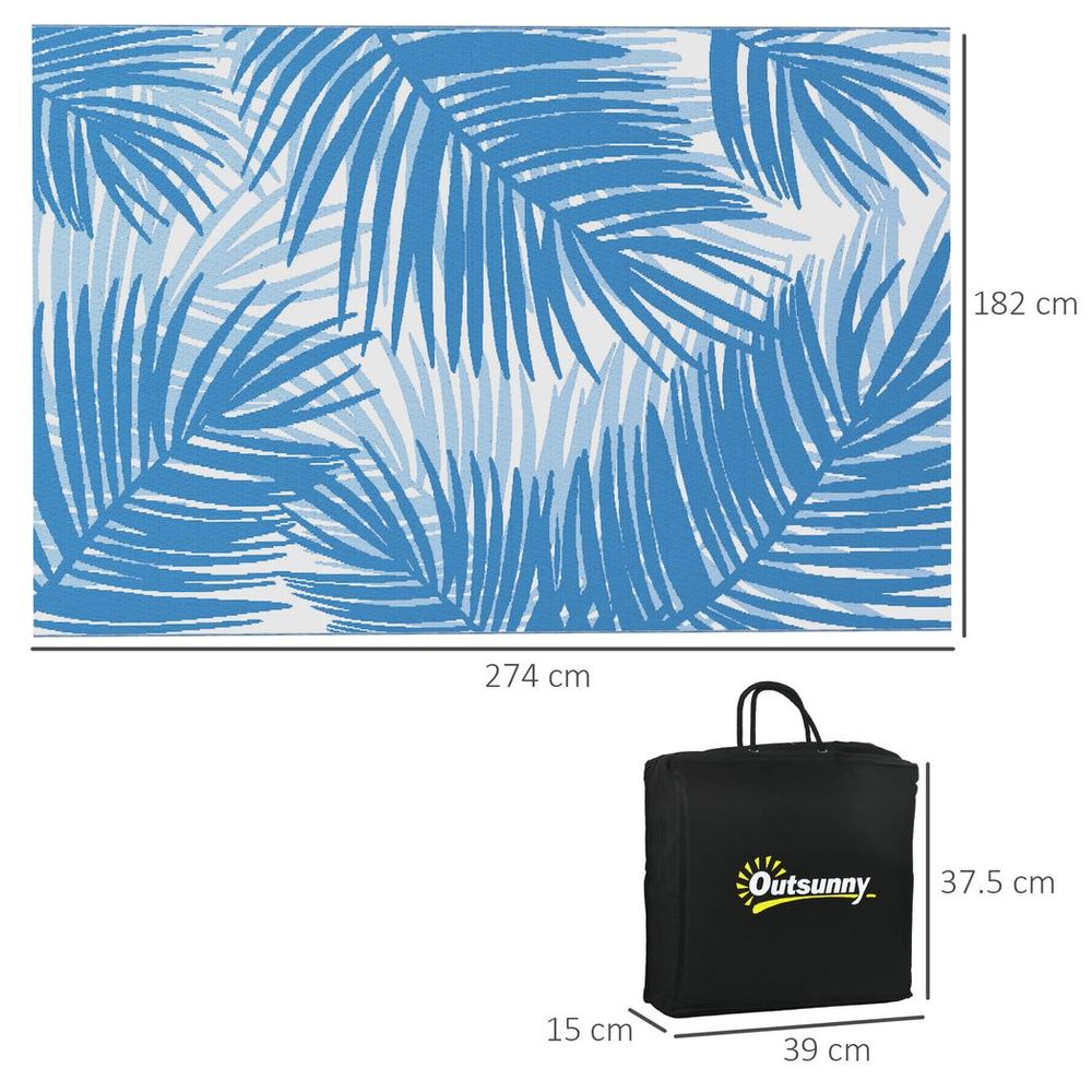 Outsunny Reversible Waterproof Outdoor Rug with Carry Bag, 182 x 274cm, Blue - anydaydirect
