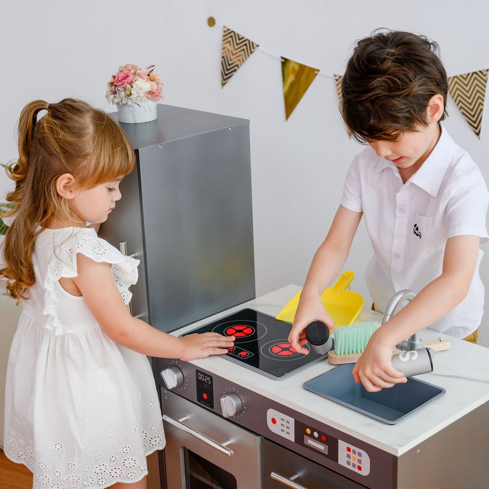 Milano Kids Wooden Play Kitchen & 10 Accessories Grey TD-13397B - anydaydirect