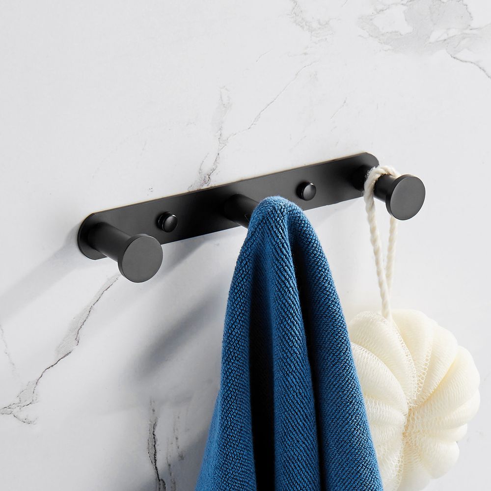 Bathroom Accessories Towel Hook Matte Black Stainless Steel Towel Robe Coat Rack Rows of Three Hooks for Home Storage Organization,Hallway,Foyer,Wall Mounted KJQ010-3HEI - anydaydirect