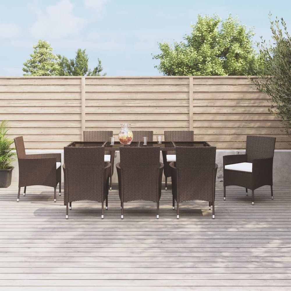 9 Piece Garden Dining Set with Cushions Brown Poly Rattan - anydaydirect