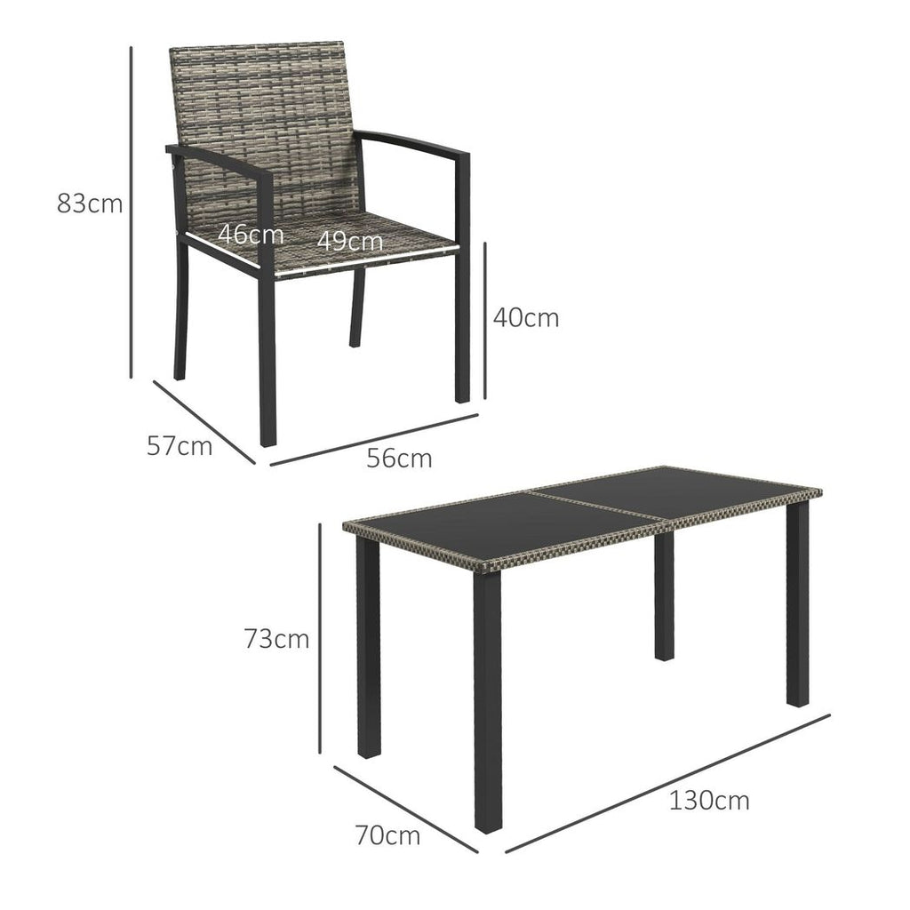 Outsunny 4 Seater Rattan Garden Furniture Set with Glass Tabletop - Mixed Grey - anydaydirect
