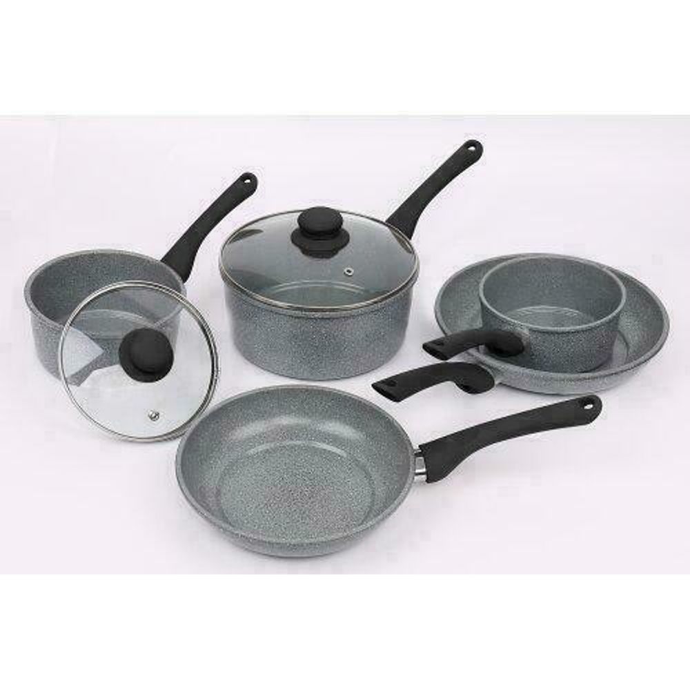 5-Pcs Forged Carbon Steel Peckled Marble Ceramic Non-Stick Saucepan & Frying Pan Kitchen Set - anydaydirect