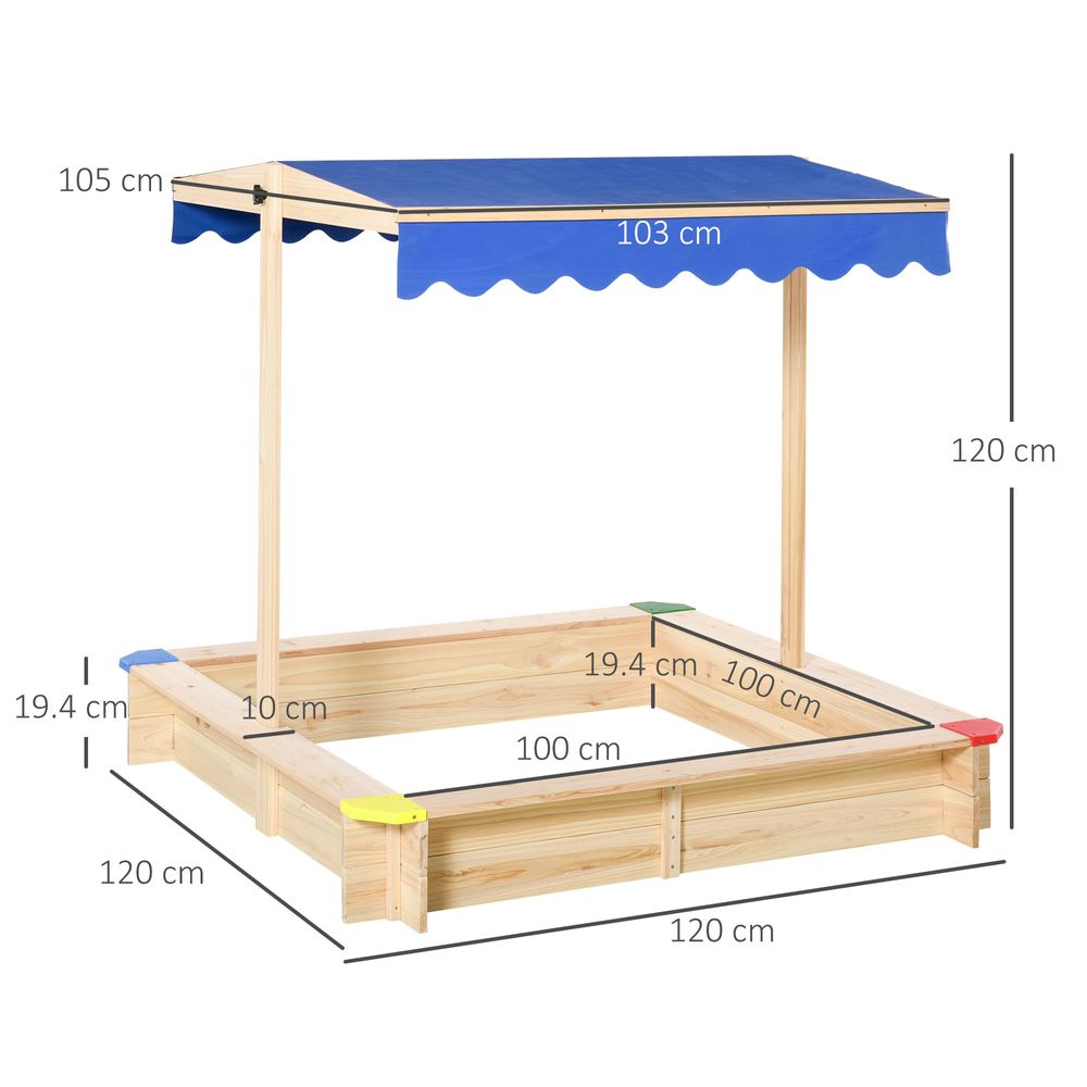 Kids Wooden Cabana Sandbox Children Outdoor Playset w/ Bench Canopy - anydaydirect