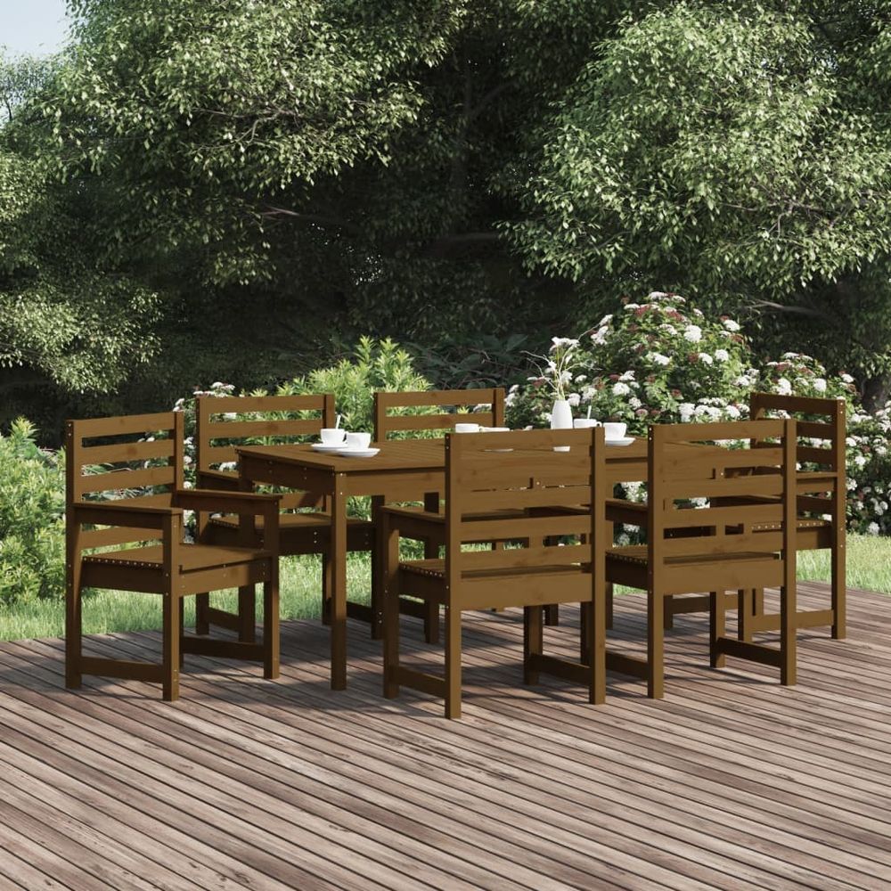 7 Piece Garden Dining Set Solid Wood Pine - anydaydirect