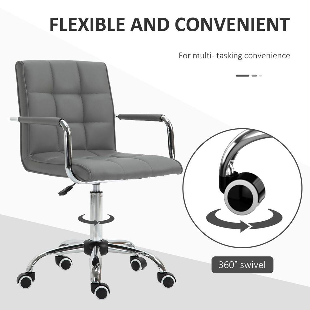 Mid Back PU Leather Home Office Chair Swivel Desk Chair with Arm, Wheel, Grey - anydaydirect