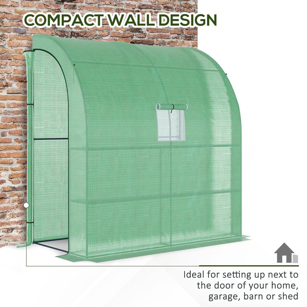 Walk-In Lean to Wall Greenhouse Window&Door 200Lx 100W x 215Hcm Green Outsunny - anydaydirect