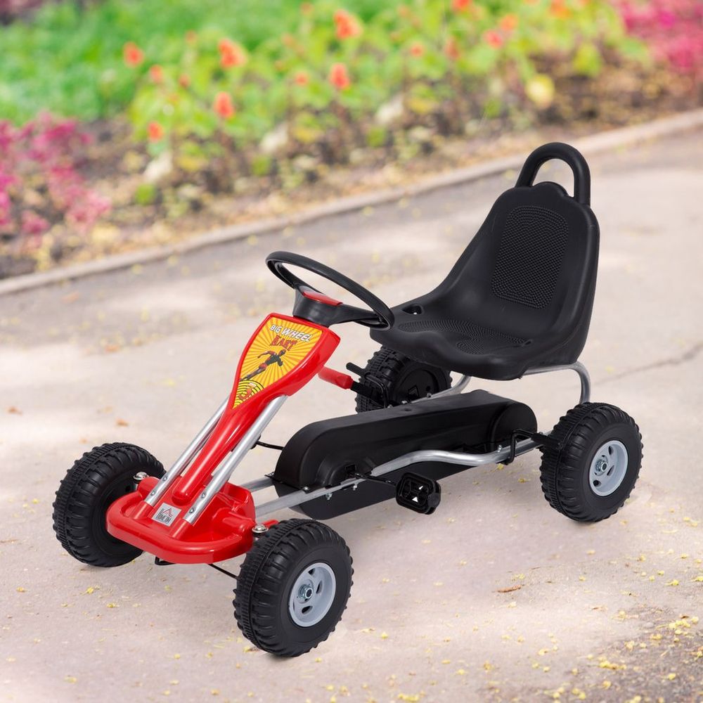 Deluxe Kids Ride Pedal Go Kart Gokart Adjustable Seats Karting Red - anydaydirect