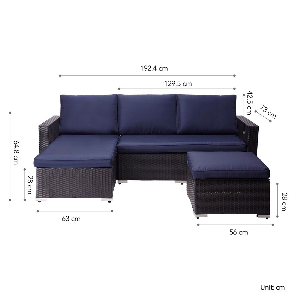 3 Pcs Garden Furniture, Rattan Patio Table & Sofa Set with Cushions - anydaydirect
