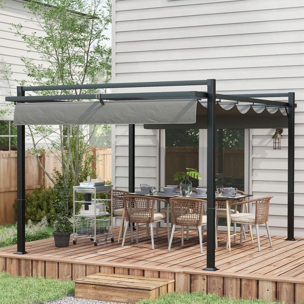 Outsunny 3 x 4m Pergola with Retractable Roof and Aluminium Frame, Grey - anydaydirect