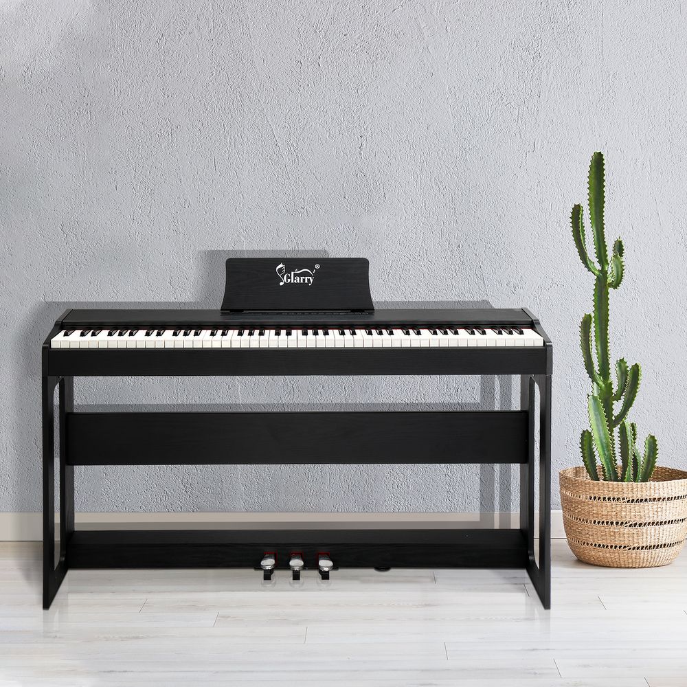 Glarry GDP-104 88 Keys Full Weighted Keyboards Digital Piano with Furniture Stand, Power Adapter, Triple Pedals, Headphone, for All Experience Levels Black - anydaydirect