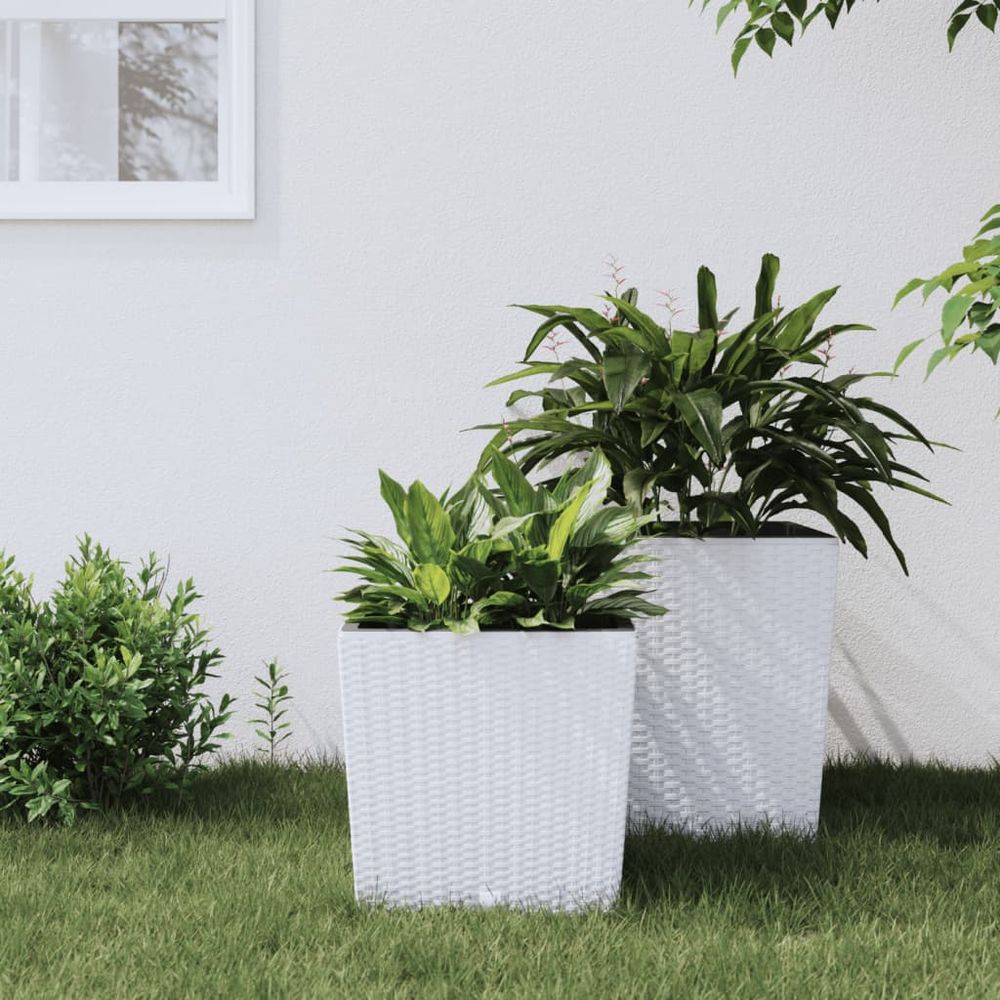 vidaXL Planter with Removable Inner White 21 / 32 L PP Rattan - anydaydirect